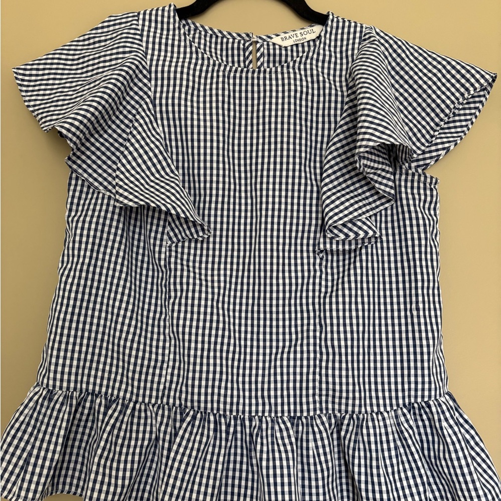 Brave Soul Navy and White Gingham Blouse